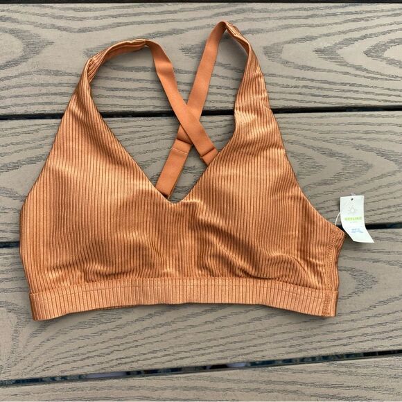 NWT aerie size small brown tan glittery sports bra medium support stretch - Picture 1 of 5